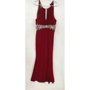 Juno Dress Collection L Maxi Gown Womens Burgundy Rhinestone Halter Slit Formal